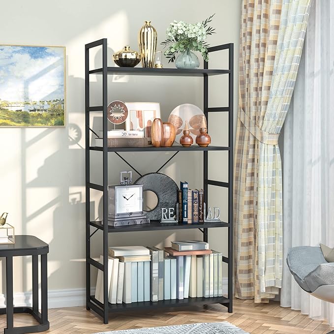 NUMENN 4 Tier Bookshelf, Tall Bookcase Shelf Storage Organizer, Modern Book S...