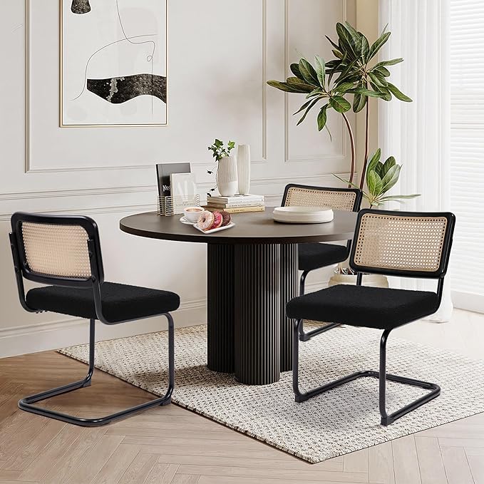 Dining Chairs Set of 2, Modern Rattan Kitchen Chairs, Mid Century Modern Desi...