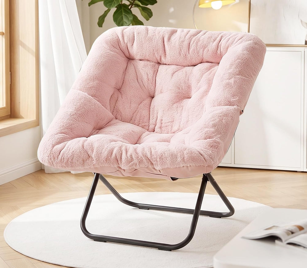 Alpen Foldable Saucer Chair, Comfy Lounge Chair Reading Chair, Pink
