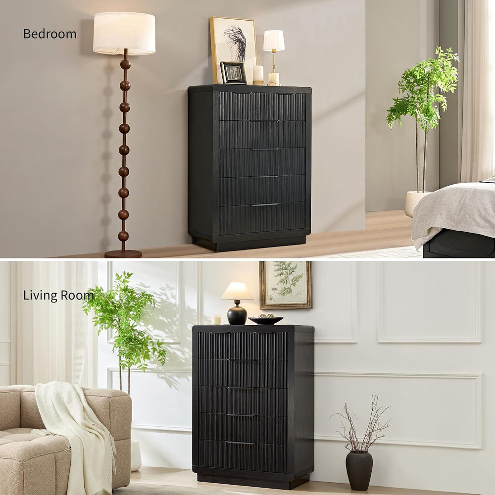 YANSNWO Black Dresser with Thickened Design, 44.4" Tall Chest of Drawers