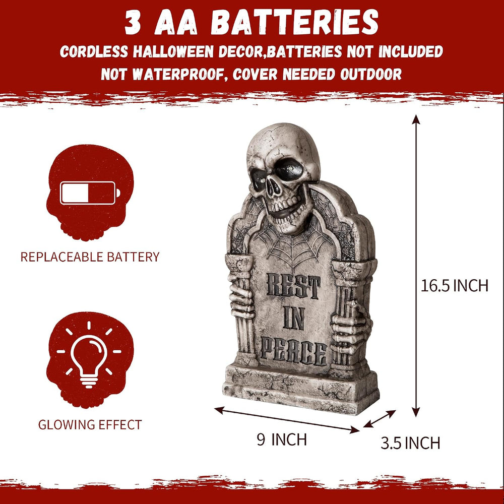 Halloween Decoration Animatronic Tombstone with Skull & Pillars, Sound Ac...