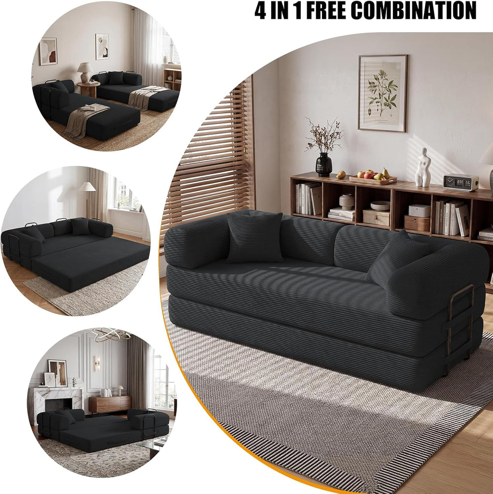 79" Convertible Sofa Bed Set, 4 in 1 Boneless Couch for Living Room