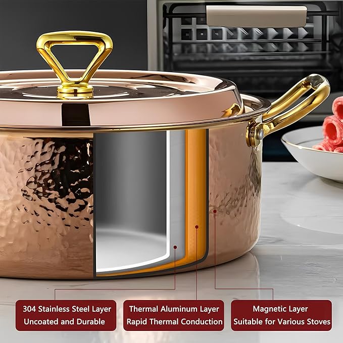 YJX 6.7QT Hammered Stock Pot