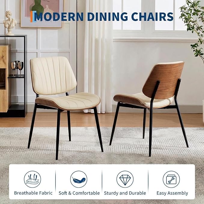 Garvee Dining Chairs Set of 2, Mid-Century Modern Upholstered Retro PU Leathe...