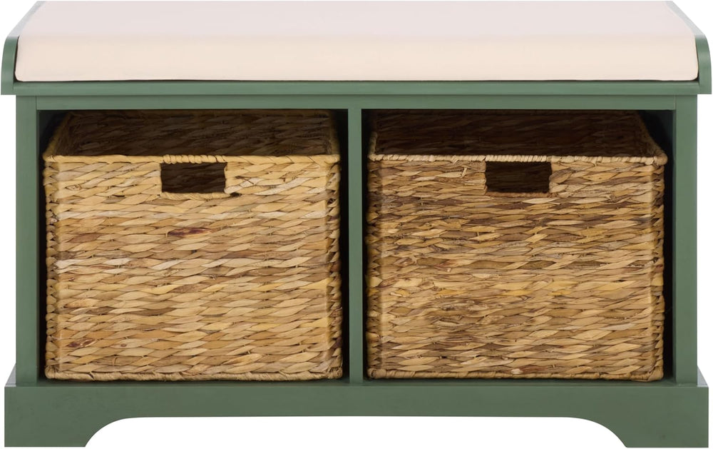 SAFAVIEH Furniture - Freddy 2-Basket Storage Bench - Dusty Green - Solid Wood...