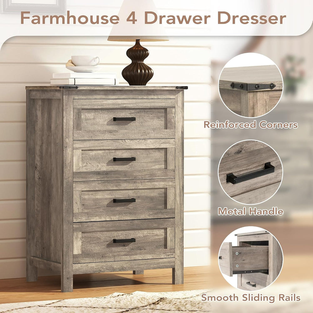 Farmhouse 4 Dresser for Bedroom, Vertical Drawer Dresser with Large Storage, ...