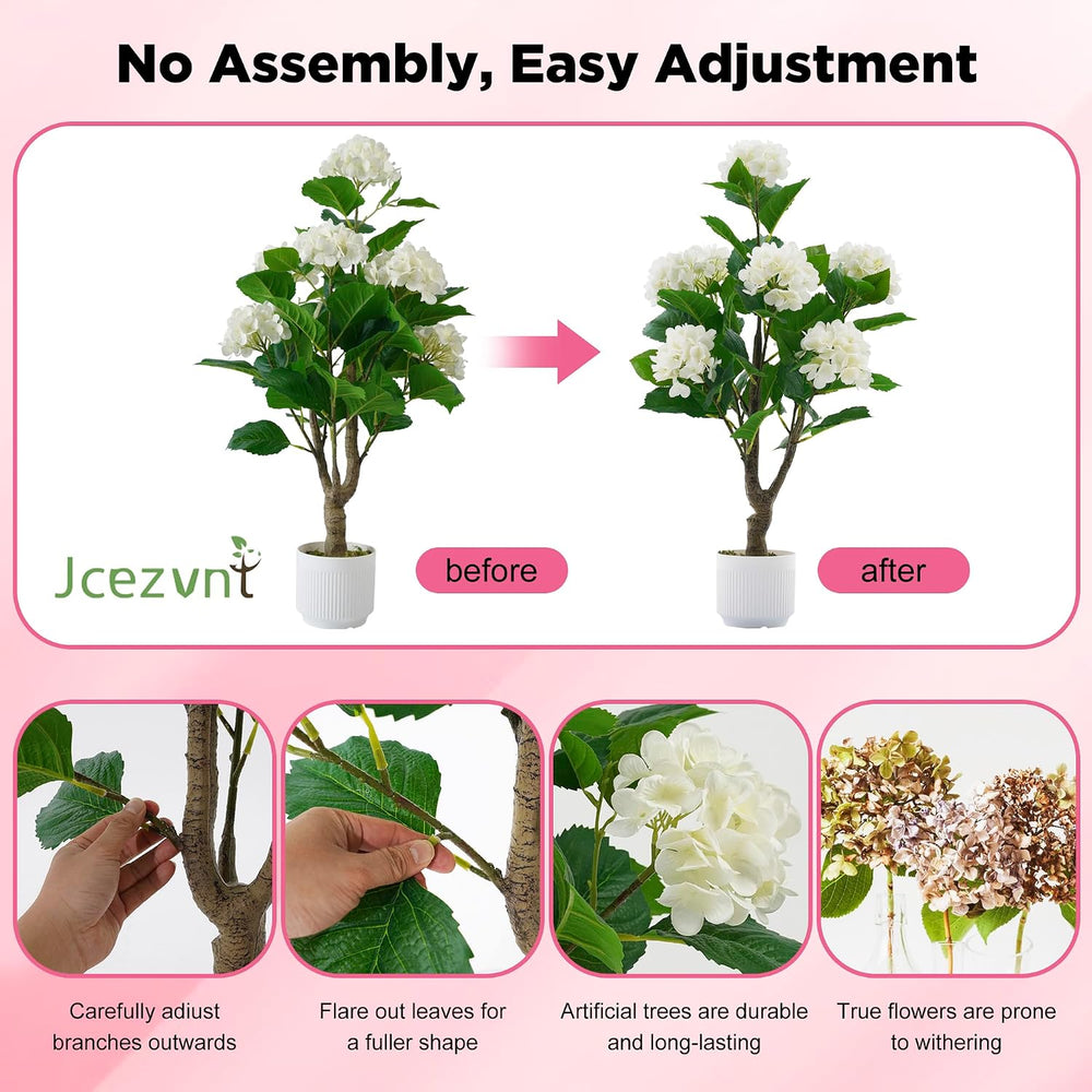 Artificial Hydrangea Tree 2 Pack, 3FT Faux Hydrangea Plant in Pot with White ...