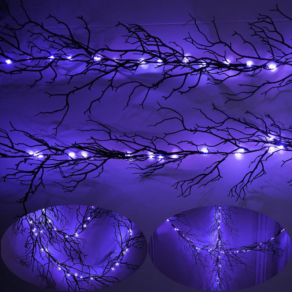 HamiFinee Halloween Dead Branch Garland with Timer 2 Pack 6 Feet 30 LED Batte...
