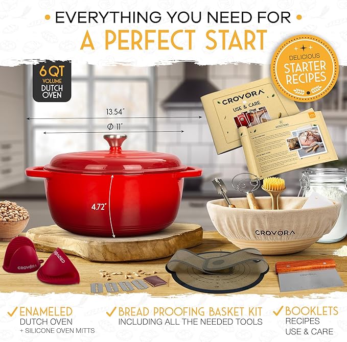 Crovora 6 QT Enameled Cast Iron Dutch Oven