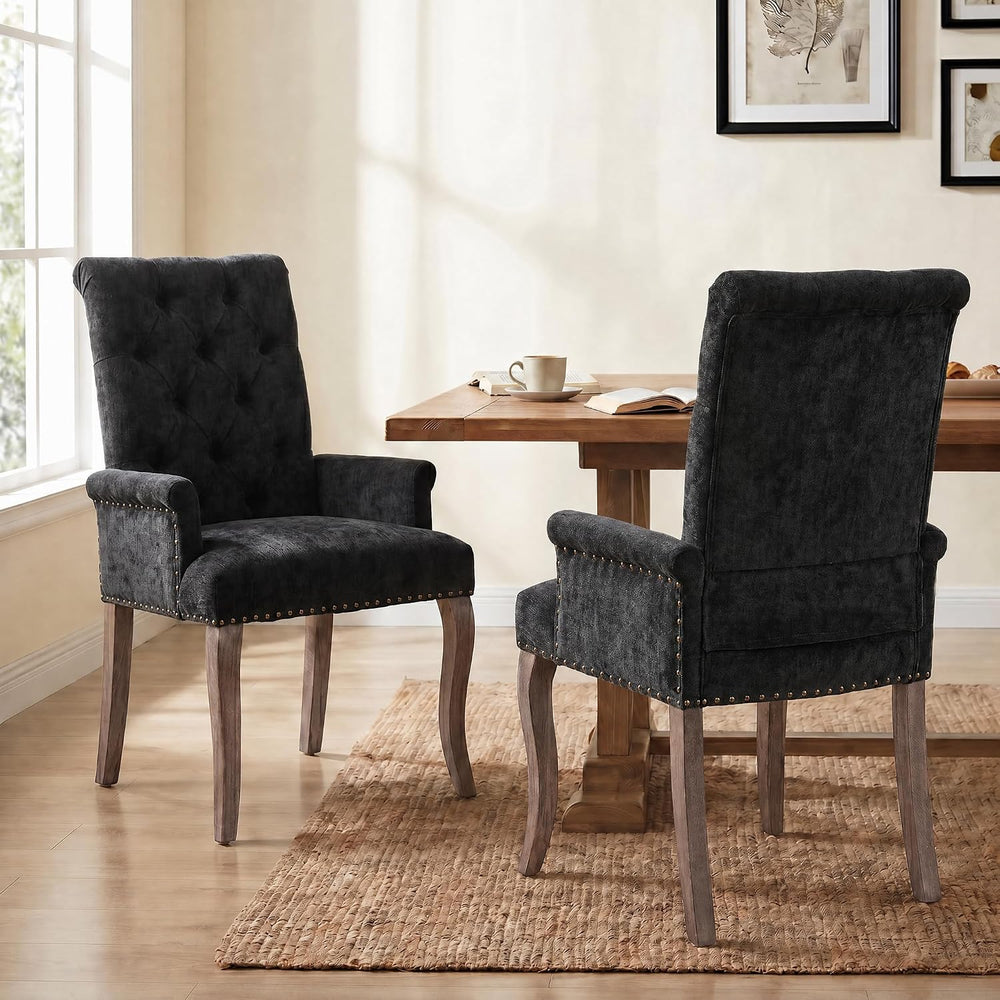 Upholstered Dining Chairs with Arms Set of 2, Black, 2 Pack