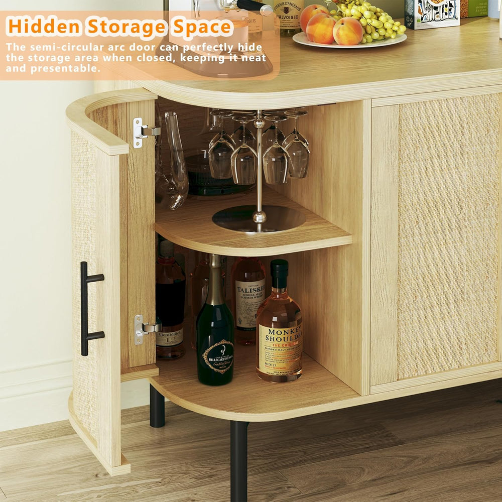 HUAHUU Sideboard Buffet Cabinet with Storage, 47.2" Rattan Sideboard Cab...
