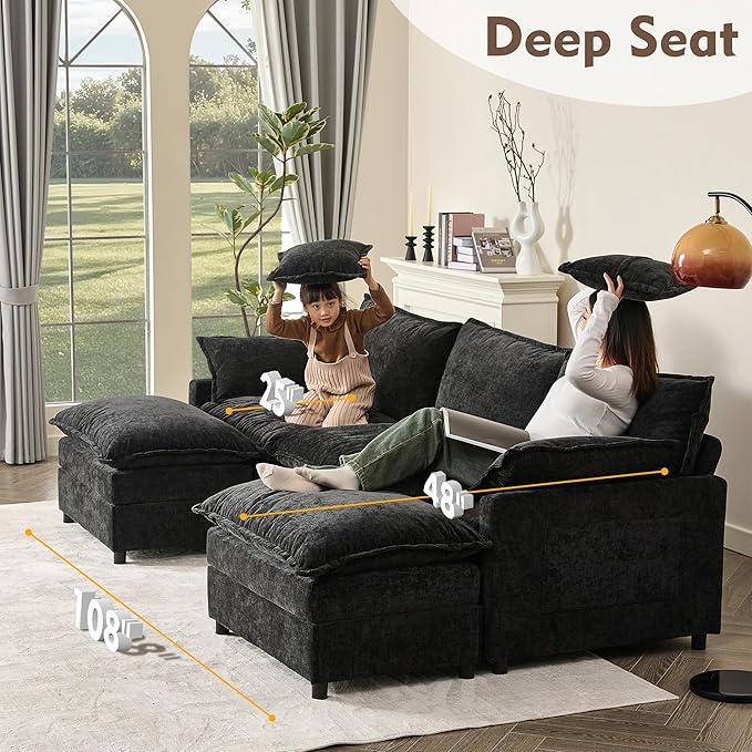 108" U Shaped Couch, Modular Sectional Sofa, 3-Seater Comfy Cloud Couch,...