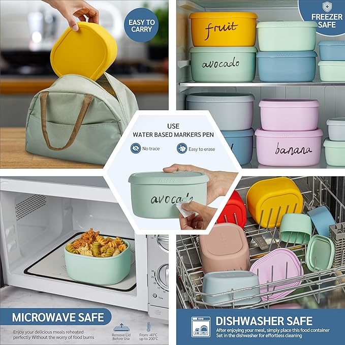 ISSEVE 12Pcs/Set Nesting Silicone Food Storage Containers