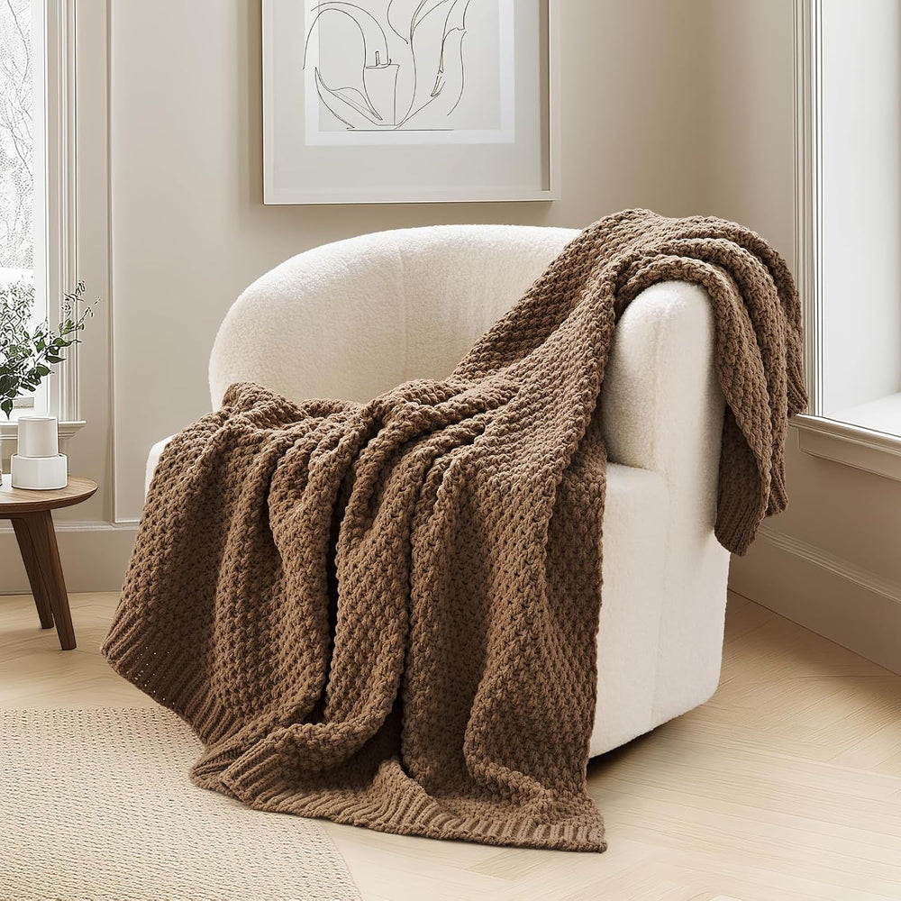 EVERGRACEHOME Chunky Chenille Knit Throw Blanket