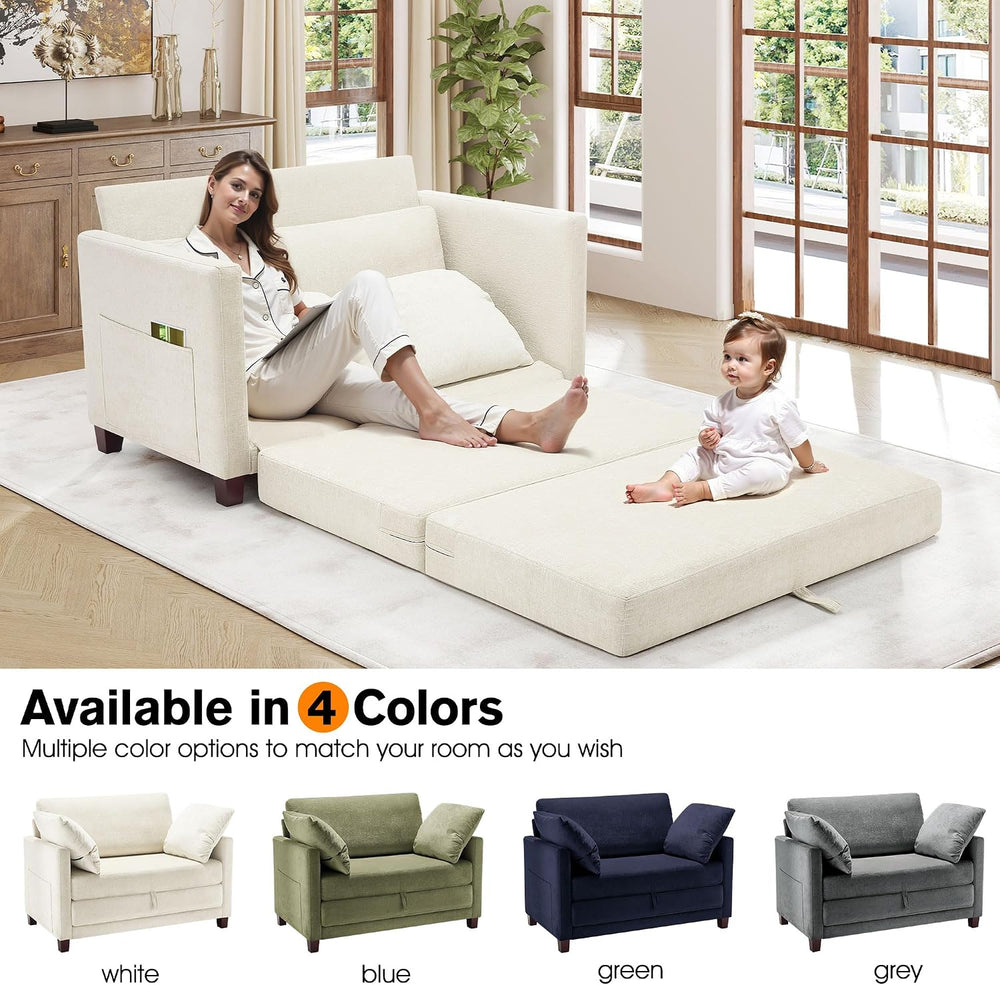 51" Loveseat Sleeper Sofa Bed, Chenille Convertible Floor Sofa Bed for S...