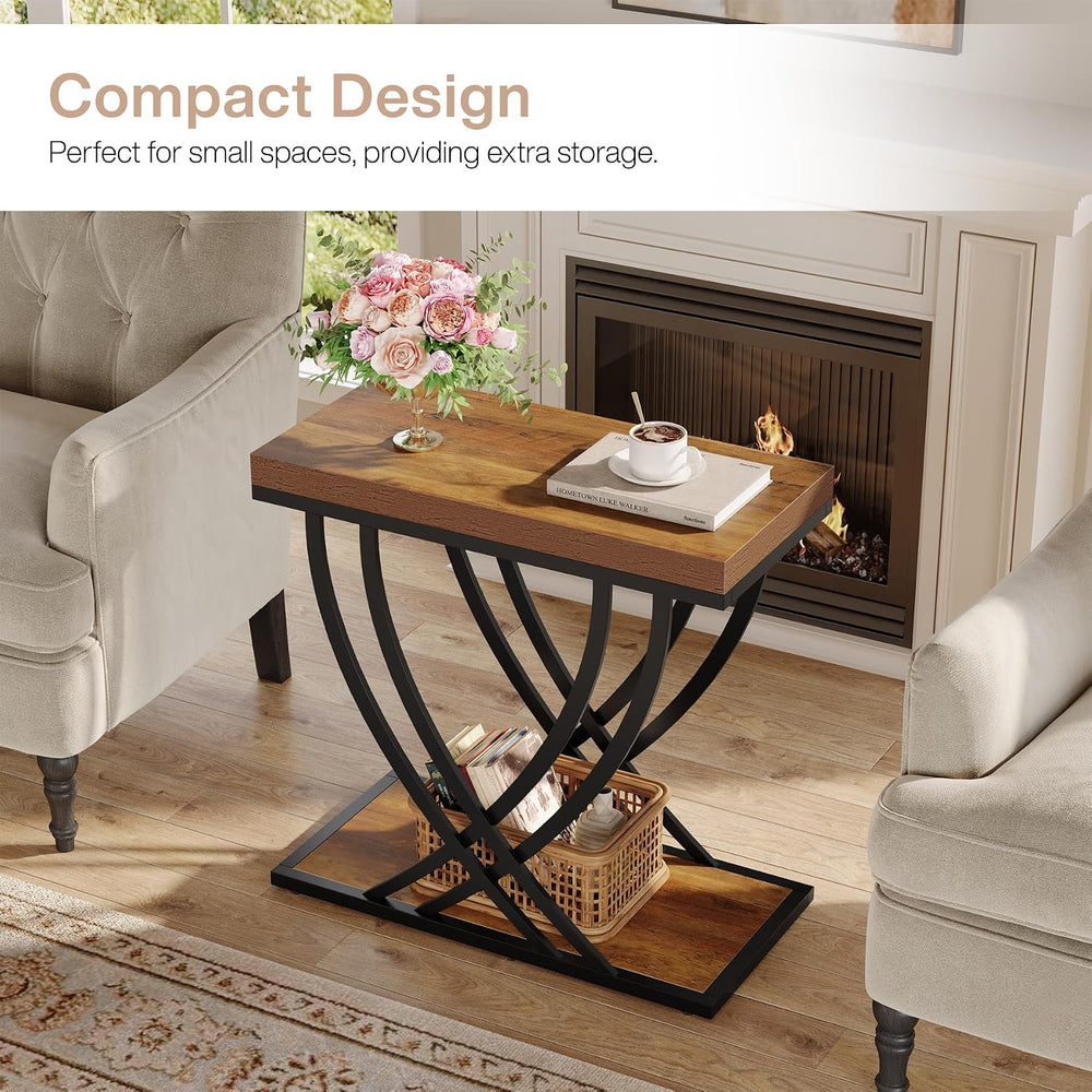 Tribesigns Side Table, 2-Tier Narrow End Table for Living Room, Industrial Ni...