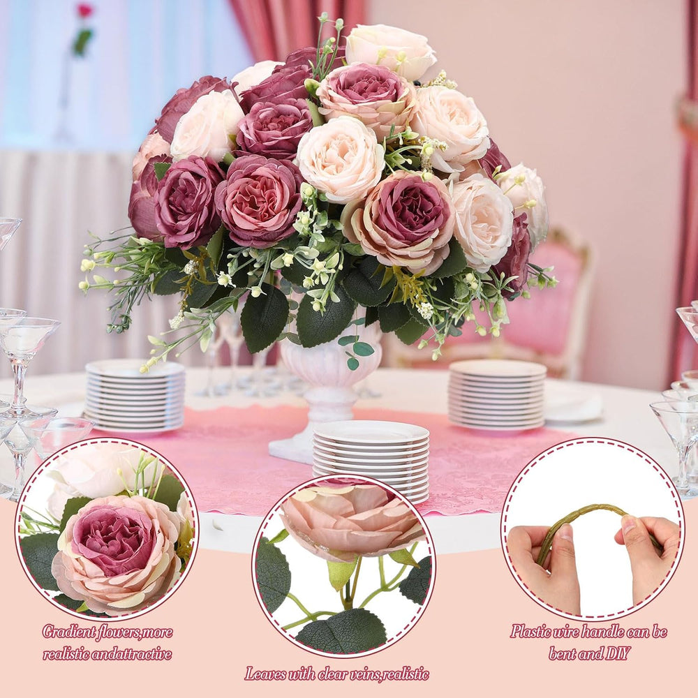 Geosar 16 Bundles Artificial Peonies Flowers,Dusty Pink, Dusty Rose