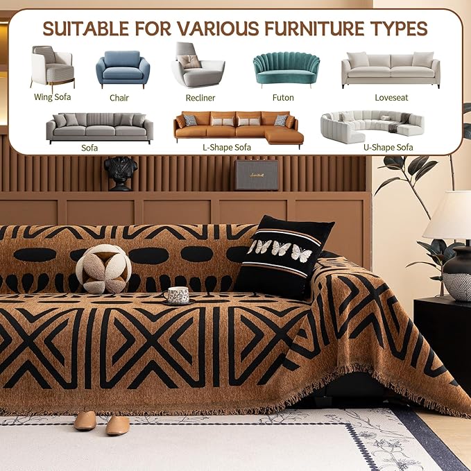 HANDONTIME Boho Couch Cover Geometric Striped Pet Covers