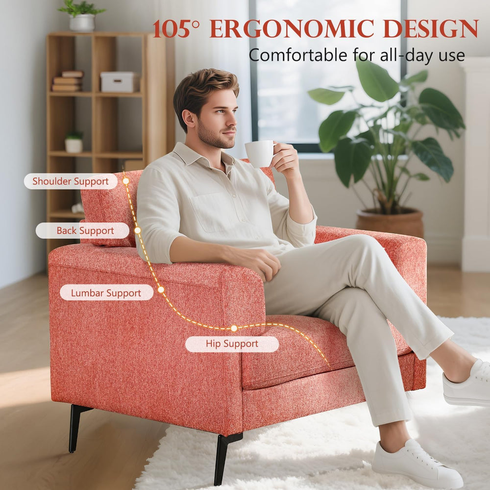 CDCASA Oversized Accent Chair, Linen Mid Century Chair 1PC, Coral Pink