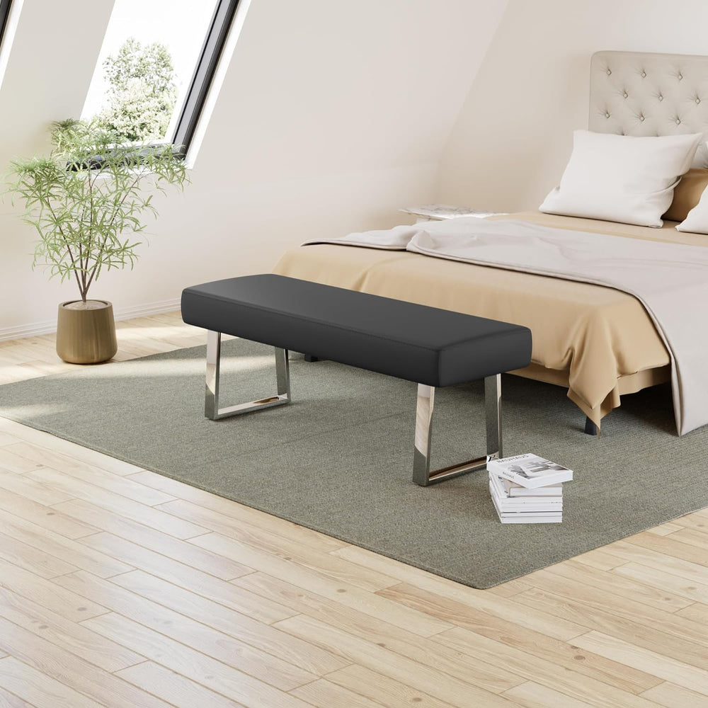 JIEXI 45.3" Indoor PU Leather Upholstered Footstool Bench with Metal Legs