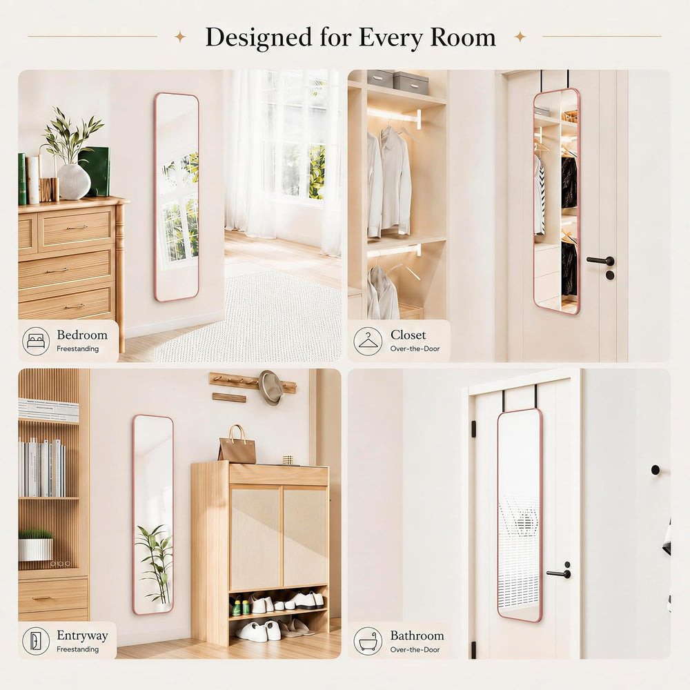 47x14" Full Length Mirror Over the Door Hang or Wall Mounted RoseGold