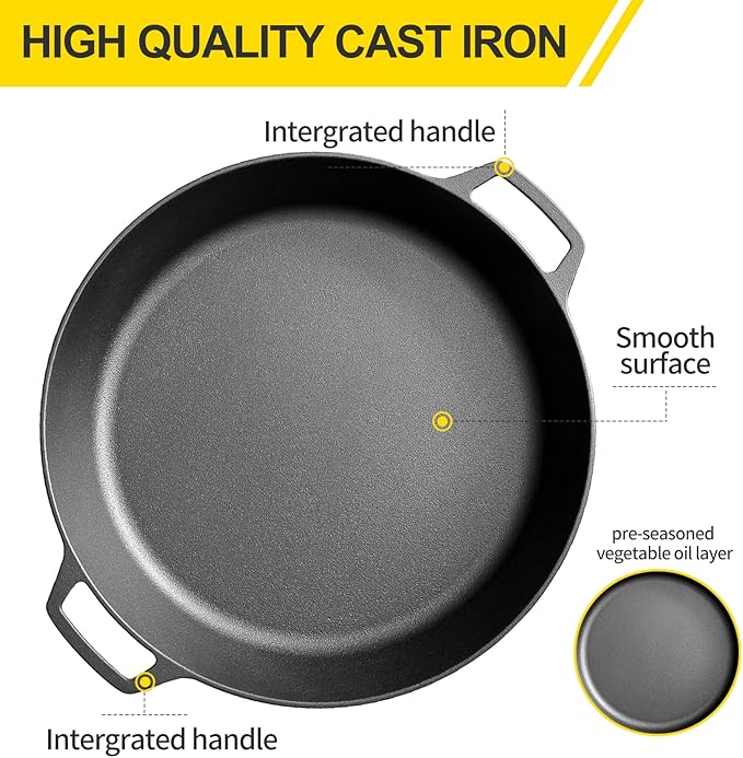 EDGING CASTING Pre-Seasoned Large Cast Iron Skillet 17 Inch, Dual Handle