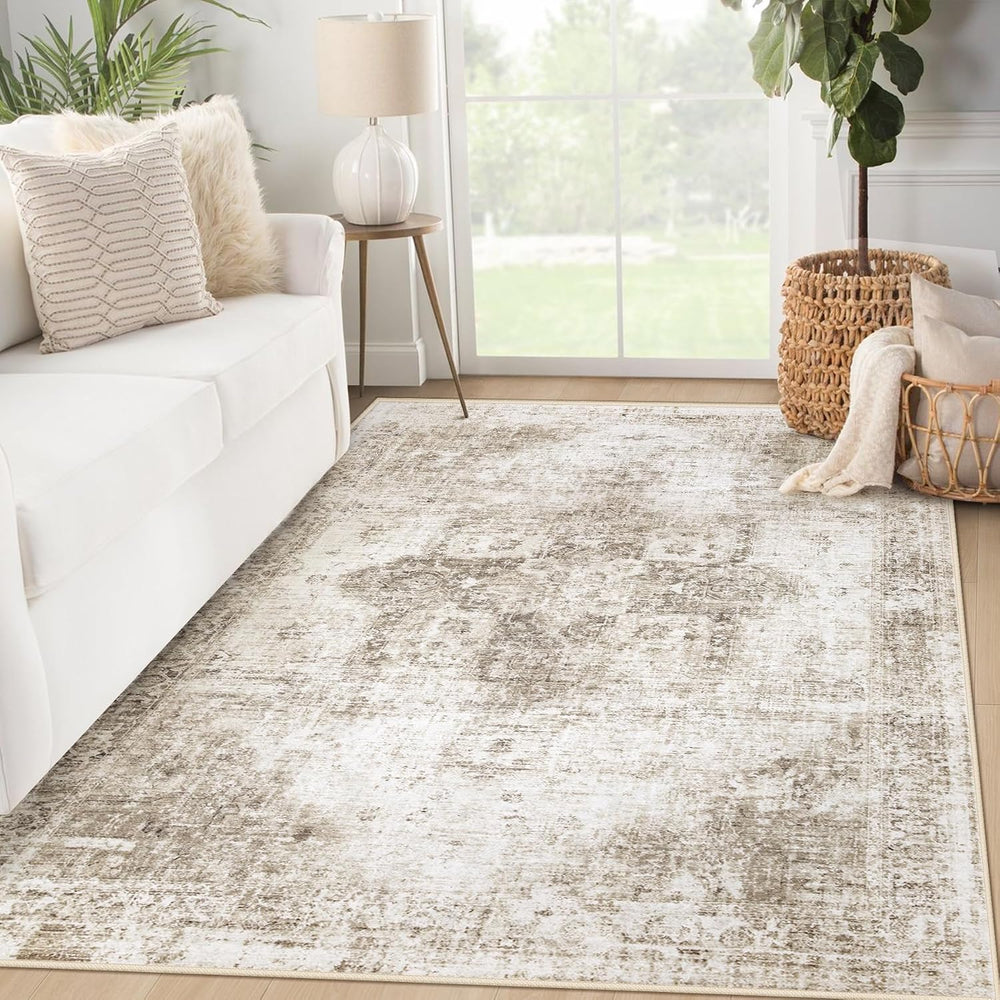 Area Rug 3x5 Washable Rug, Vintage Boho Medallion Entryway Rug Non-Slip Soft