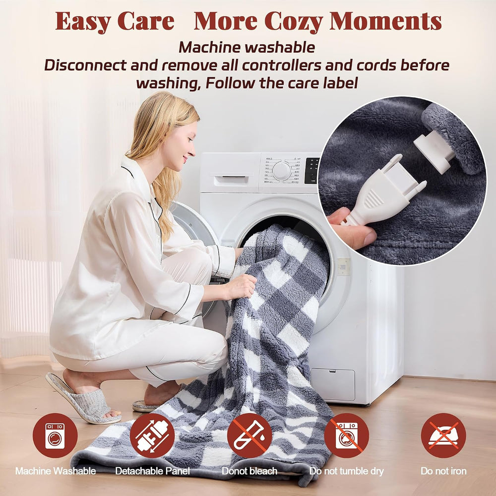 Heated Blanket Twin 62x84, Flannel & Sherpa, 6 Heat Levels 1-12H Timer