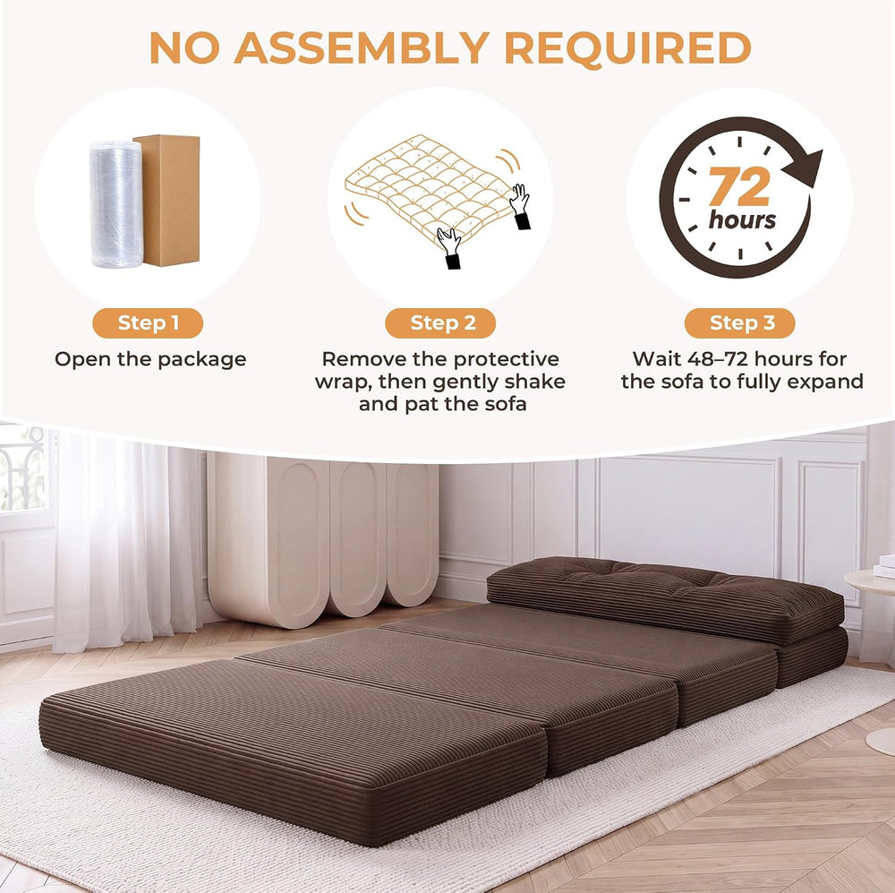 54" Folding Sofa Bed, 3-in-1 Convertible Futon, Tri-Fold Boneless Couch