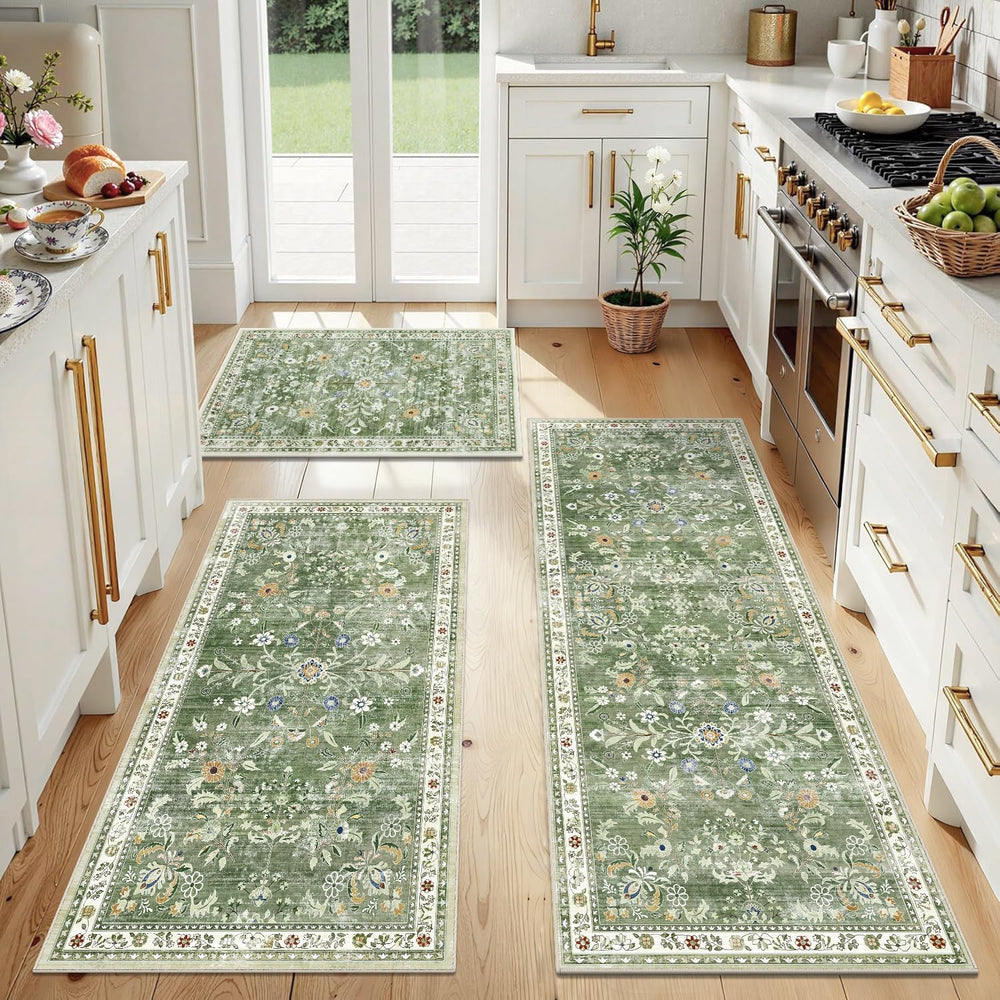 Yamaziot Washable Kitchen Rug Set of 3 – Non Slip Boho Floral Hallway Runner Rug