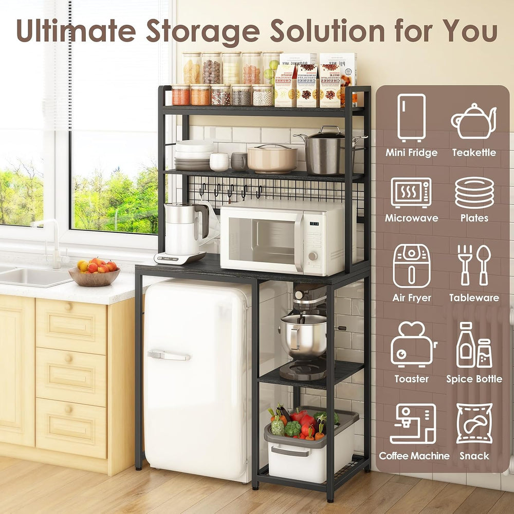Mini Fridge Stand with Storage, Black Mini Fridge and Microwave Storage Shelf...