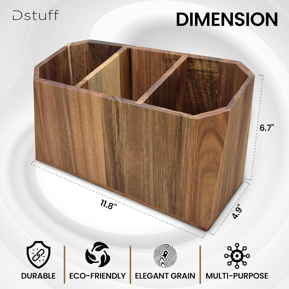 Large Kitchen Utensil Holder for Countertop โ Acacia Wood Utensil Organizer w...
