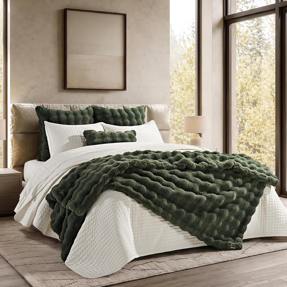 EverGrace Decorative Bubble Faux Fur Throw Pillow Cover, 20x20, Green