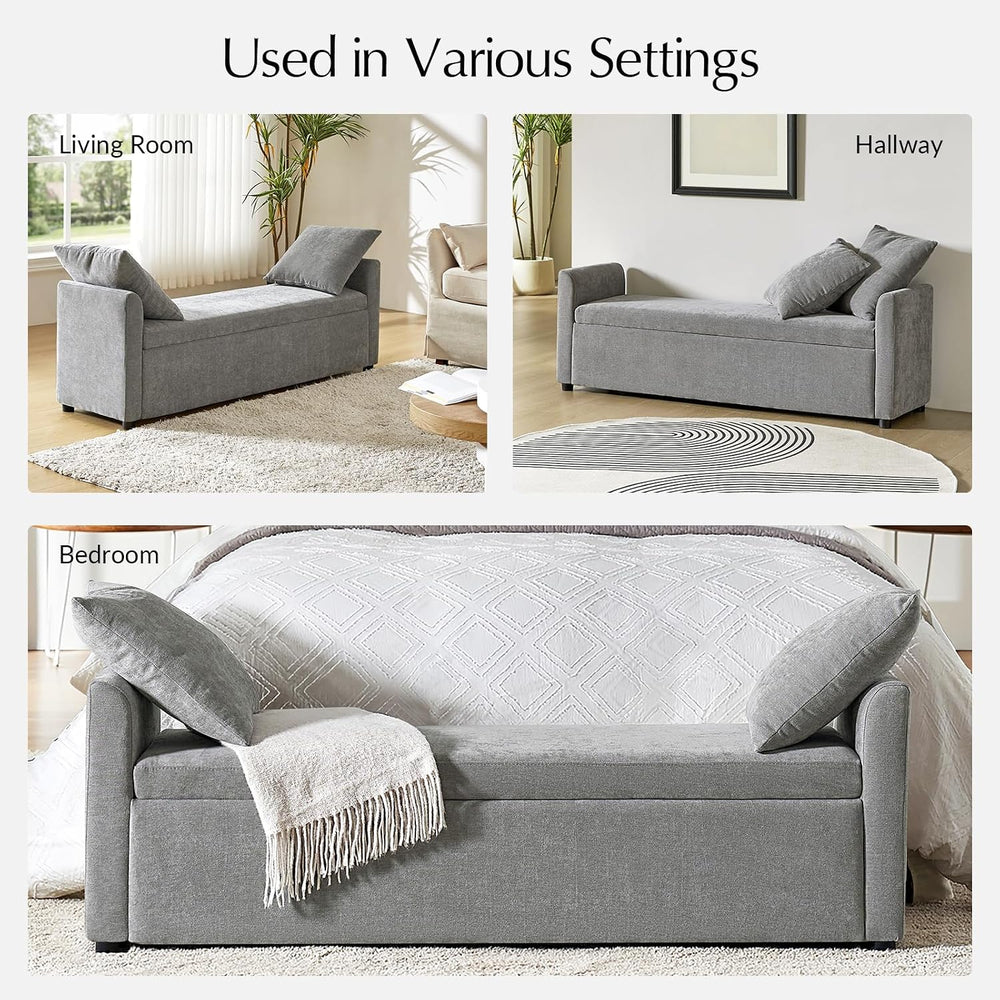 59.5" Modern Storage Ottoman Bedroom Bench, End of Bed Bench with Arms a...
