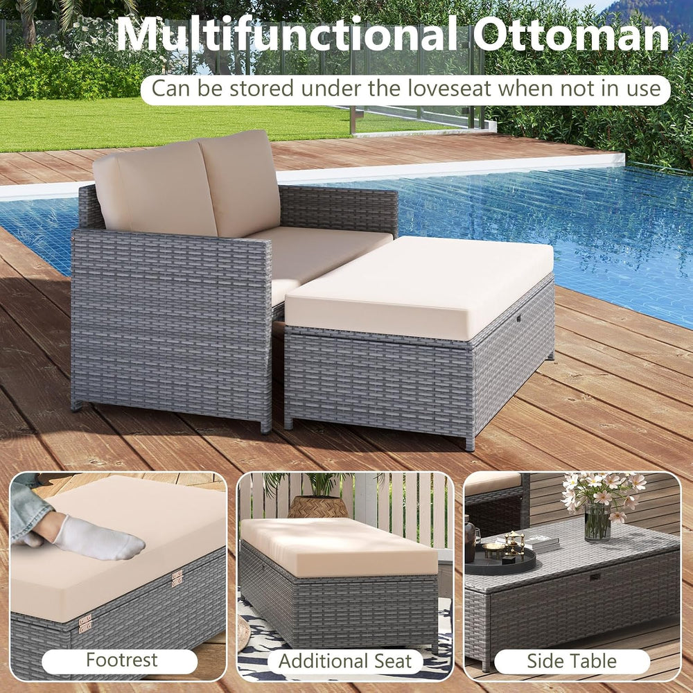 Tangkula Outdoor Rattan Daybed, Wicker Loveseat & 31 Gallon Storage Ottom...