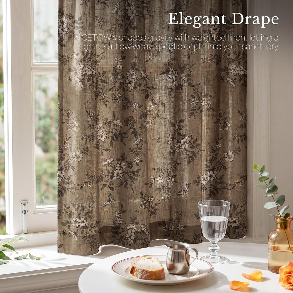 NICETOWN Pinch Pleated Cafe Curtains 36 inch Length, Khaki Floral Print
