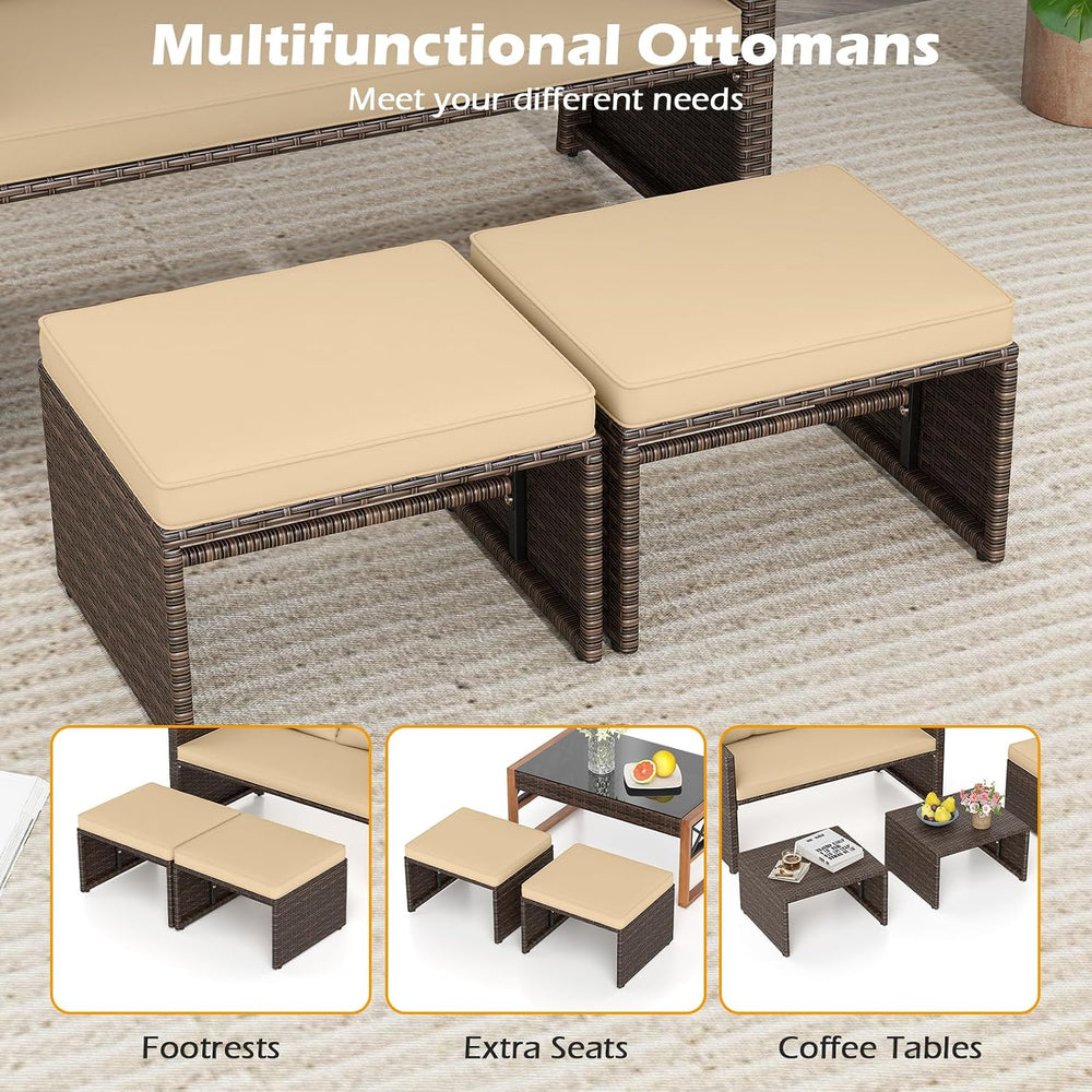 Tangkula Outdoor Loveseat with 2 Ottomans, 3 Pieces Patio PE Wicker Furniture...
