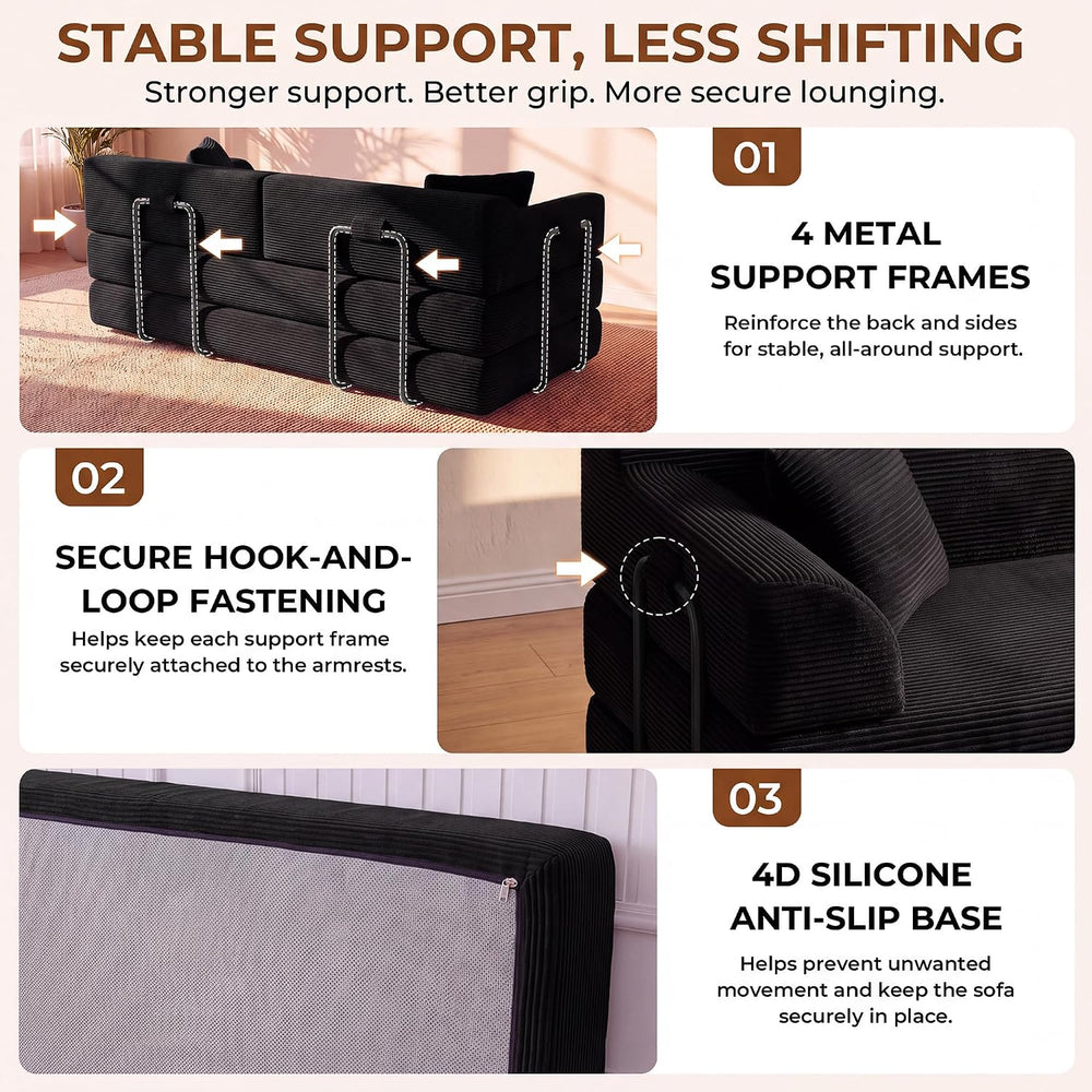 79" High‑Back Convertible Futon Sofa Bed, Boneless Couch for Living Room
