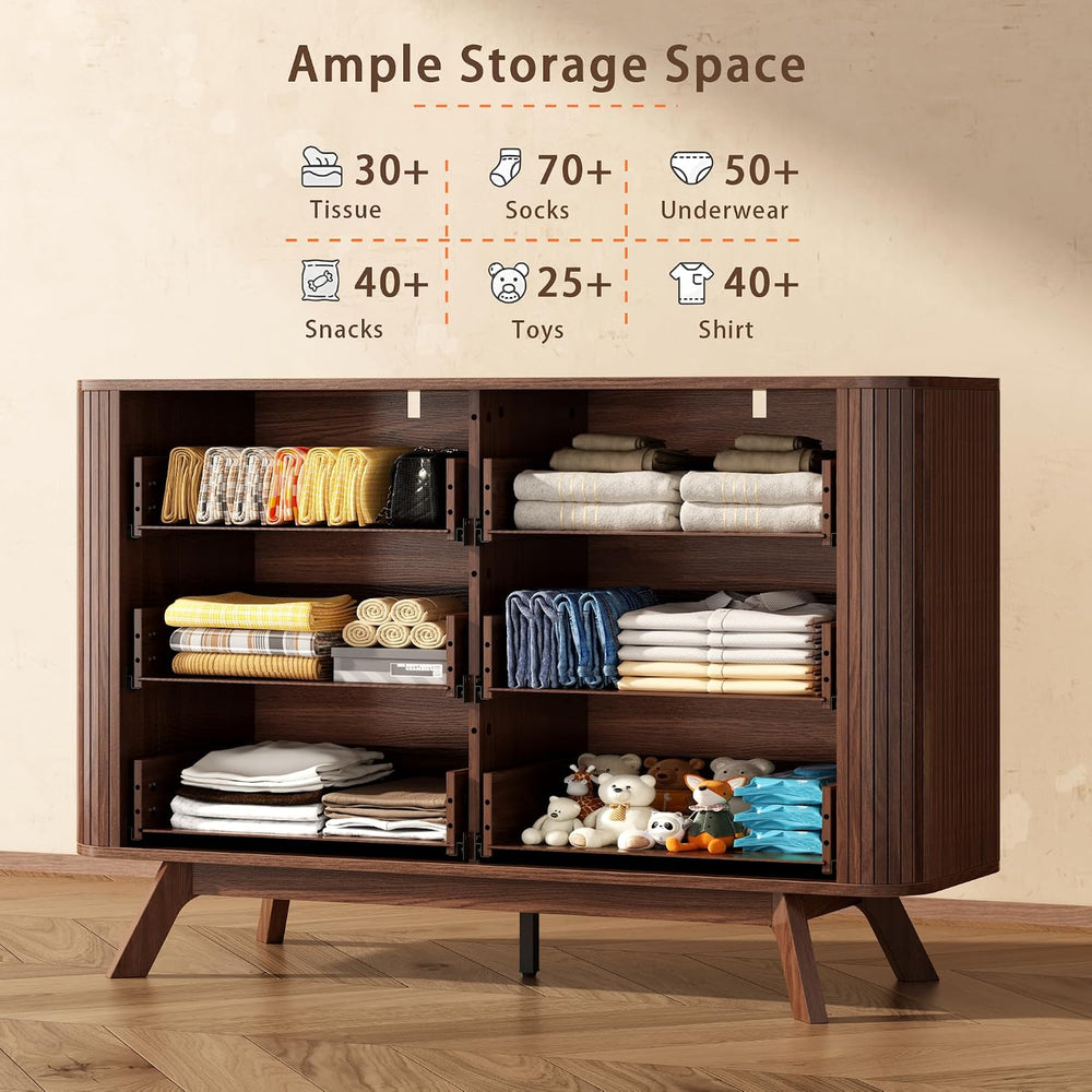 OURPIC Fluted 6 Drawer Dresser for Bedroom, 47W x 31H, Modern Walnut Brown