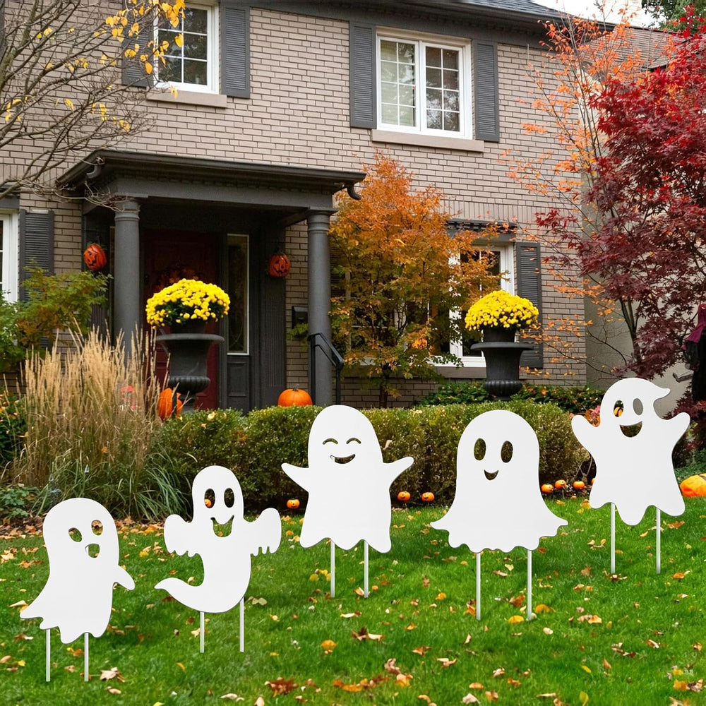 5 Pcs Halloween Ghost Decorations Outdoor Metal Ghost Yard Signs