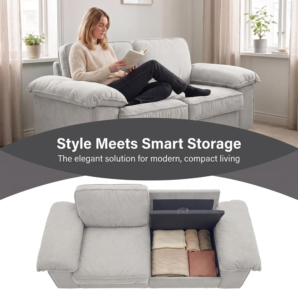 79" Velvet Love Seat Sofa, Futon Couch with Hidden Storage, Beige