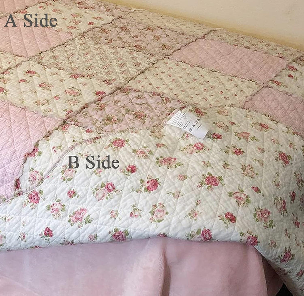 Cozyholy Original 100% Cotton Quilt Pink Floral Patchwork Quilts Quilted Thro...