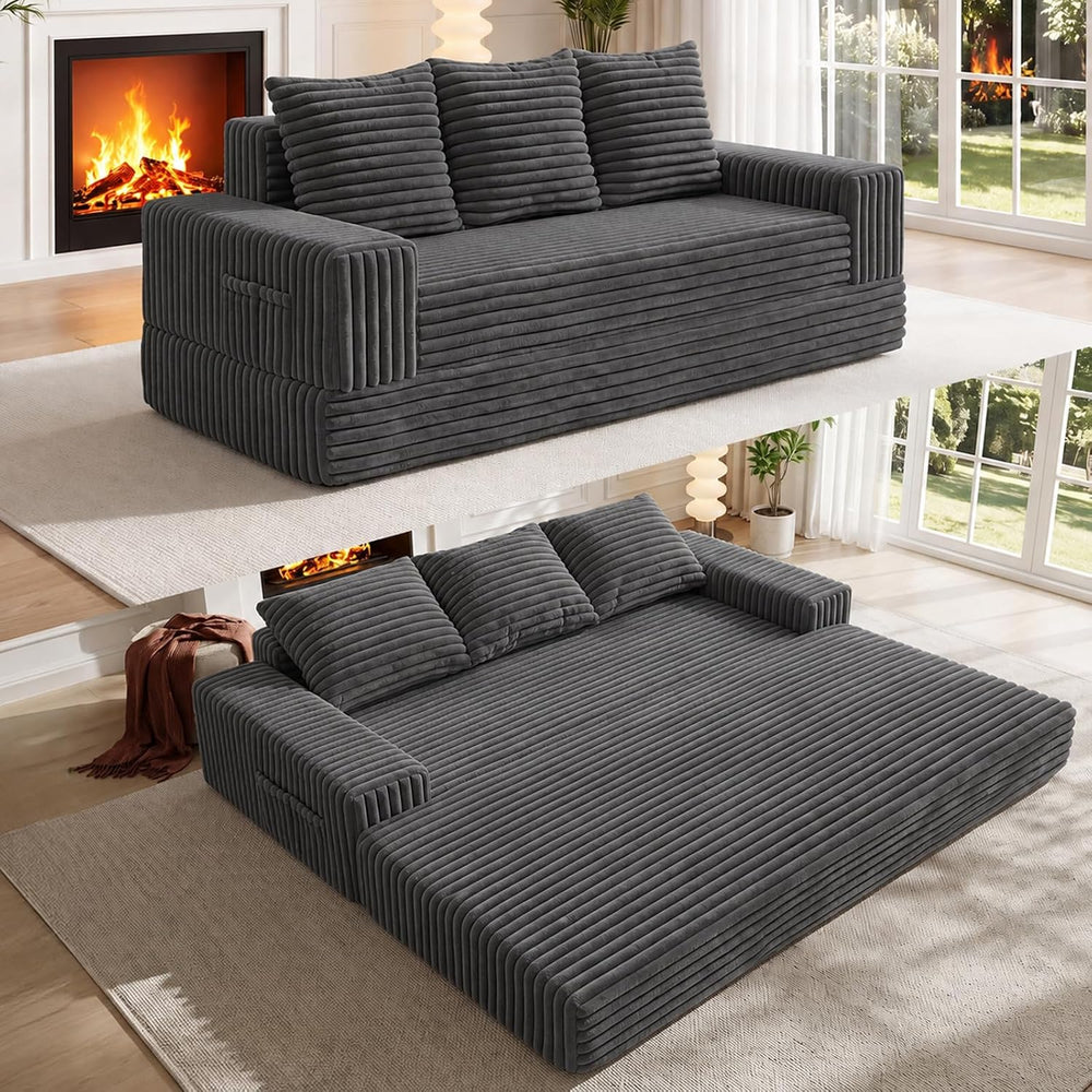 JUIKURY 70" Convertible Sofa Bed, Corduroy Boneless Couch with Pocket