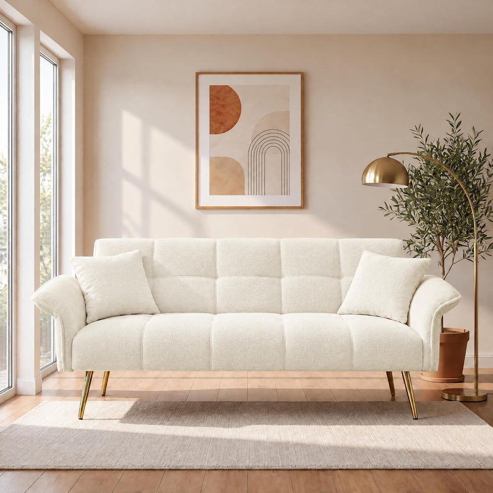 70.1" Teddy Futon Sofa Bed, Convertible Loveseat Couches, Beige