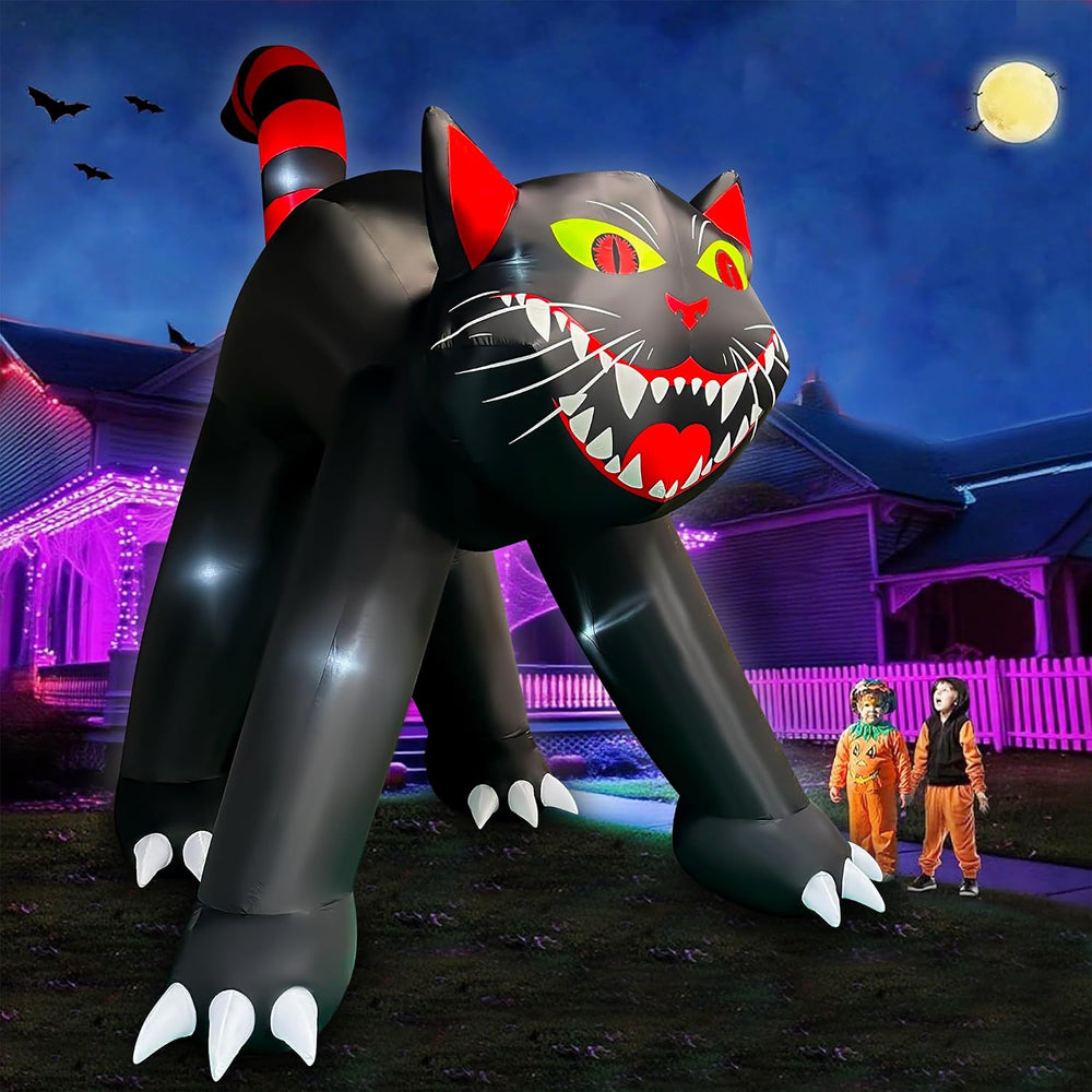 SEASONBLOW 14 Ft Giant Halloween Inflatable Black Cat Outdoor Decoration