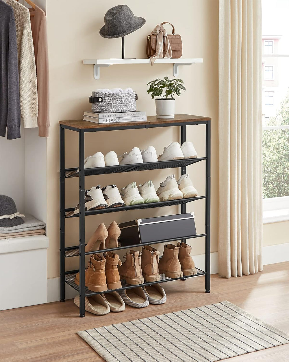 VASAGLE Shoe Rack for Entryway, 5-Tier Shoe Rack Organizer with Storage Shelv...