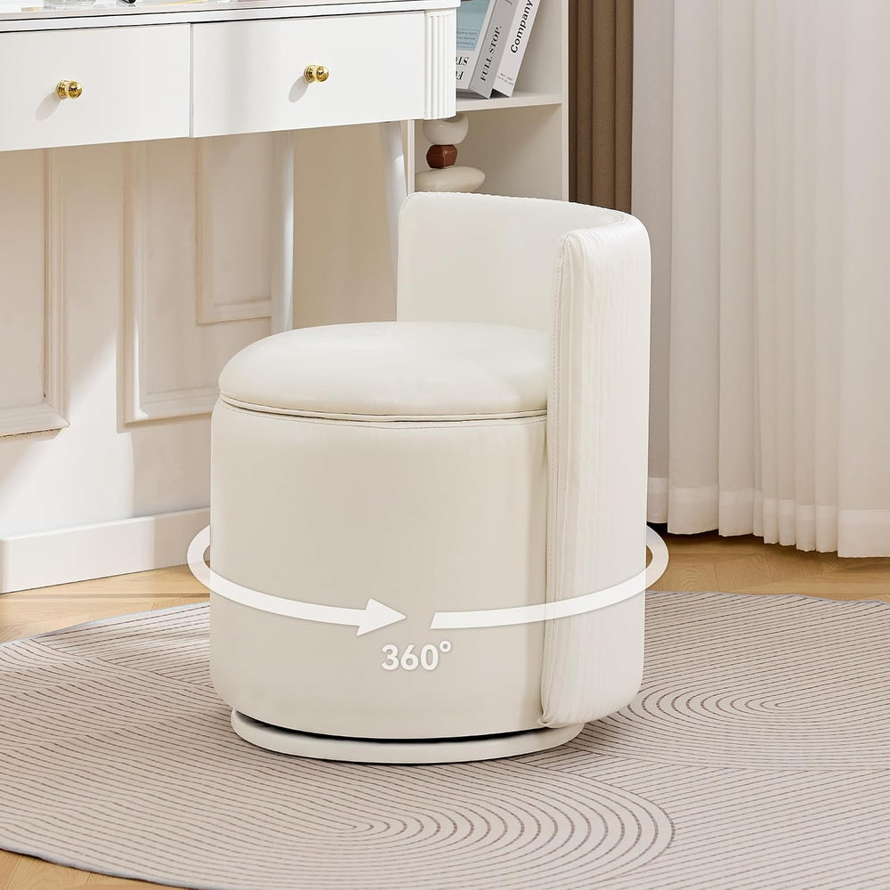 WUTUTUEE Faux Leather Vanity Chair with Storage, 360° Swivel Makeup Chair wit...