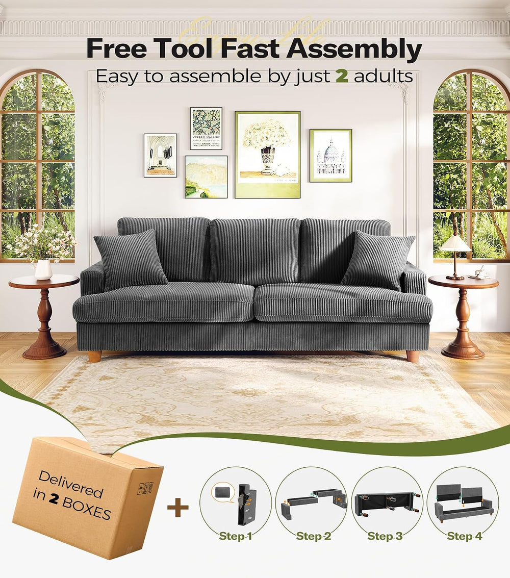 Kidirect 87" U Shaped Modular Sectional Sofa & Ottoman Grey Corduroy...