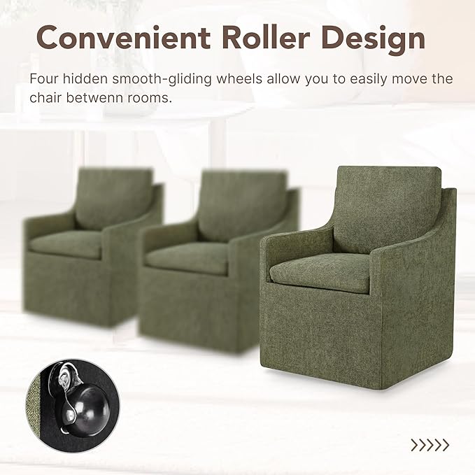 Upholstered Dining Chairs Set of 2, Modern Dining Room Chairs with Casters &a...