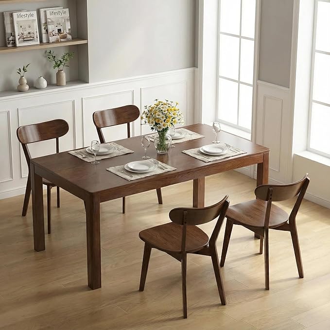 100% Solid Wood Dining Chairs,Mid Century Modern Dining Chairs with Rounded B...